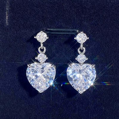 Huitan Witte/Roze/Gele Hart Cubic Zirconia Hangende Oorbellen voor Vrouwen Mode Contractueel Ontwerp Temperament Vrouwelijke Bruiloft Sieraden white