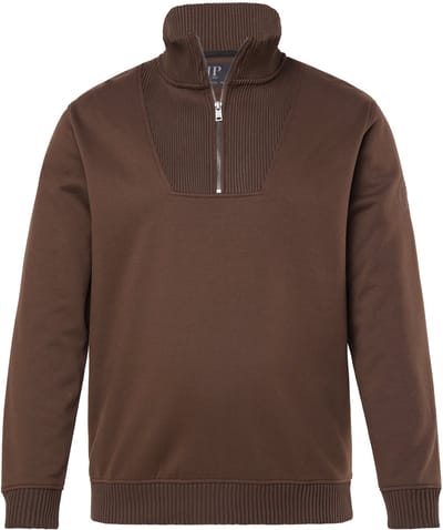 JP 1880 - Heren - Troyer sweatstof ritskraag kangoeroezak - Donkerbruin - Maat 3XL