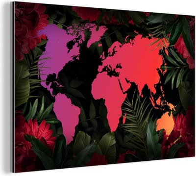 Wanddecoratie Metaal - Aluminium Schilderij Industrieel - Wereldkaart - Kleuren - Jungle - 120x80 cm - Dibond - Foto op aluminium - Industriële muurdecoratie - Voor de woonkamer/slaapkamer