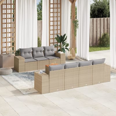 vidaXL - 8-delige - Loungeset - met - kussens - poly - rattan - beige