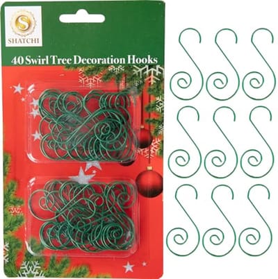 40 stuks groene kerstornamenten, hangers haken voor kerstballen, lichtslingers - herbruikbare Swirl S-haken voor eenvoudige Xmas Art Craft Decoraties