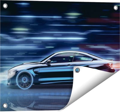 Gards Tuinposter Zwarte Sportwagen Auto - 50x40 cm - Tuindoek - Tuindecoratie - Wanddecoratie buiten - Tuinschilderij