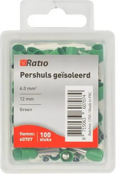Pershuls geisoleerd 6mm² 12mm - 100st in doosje