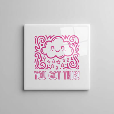 Motiverende Quote Keramische Tegel “You Got This!” – Schattige Wolk Illustratie Wanddecoratie – Decoratieve Tegel 15 × 15 cm