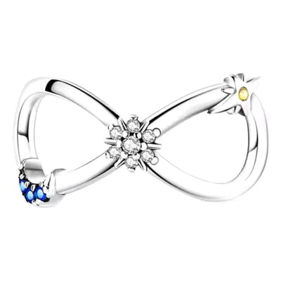 Fler® | Bedel | Past op populaire bedelarmbanden (standaard - 3mm) | Sterrenhemel Oneindigheid Bedel | Hangbedel Charm | 925 sterling zilver | Transparante, Gele & Blauwe zirkonia | Armband Kraal | Valentijnsdag Cadeau | Sinterklaas kado | Kerst