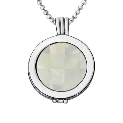 Quiges - Munthouder met Ketting en Munt 25mm Schelp Blokjes Beige - Zilverkleurig - EPRHZ012