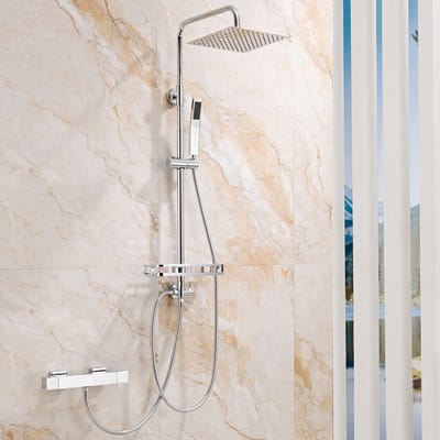 Auralum max Regendouche met Thermostaatkraan - Ø 25 cm Douchekop en Handdouche - Inclusief Plankje en Thermostatische - Doucheset - Vierkant Design - Waterbesparend - Chroom