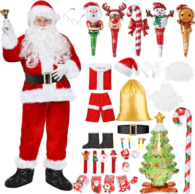 Kerstman Kostuum voor Mannen, Inclusief Kersttas en Cadeauset, Perfect voor Feestdagen en Cosplay Activiteiten