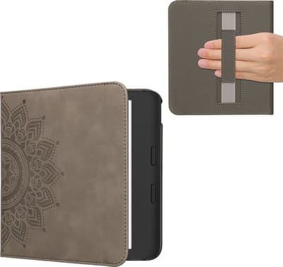 kwmobile ereader hoesje van kunstleer - geschikt voor Kobo Libra Colour - Met magneetsluiting - In grijs Opkomende Zon design