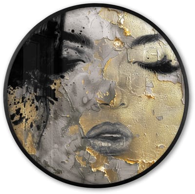Poster in lijst Rond - Fotolijst 60x60 cm - Posters - Vrouw - Kunst - Goud - Zwart - Ronde posterlijst zwart - Decoratie - Wanddecoratie woonkamer - Muurdecoratie slaapkamer