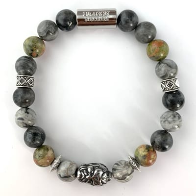Dragon Bracelets - Heren Armband - Double Faced Buddha - Grijs - Jaspis - Unakiet