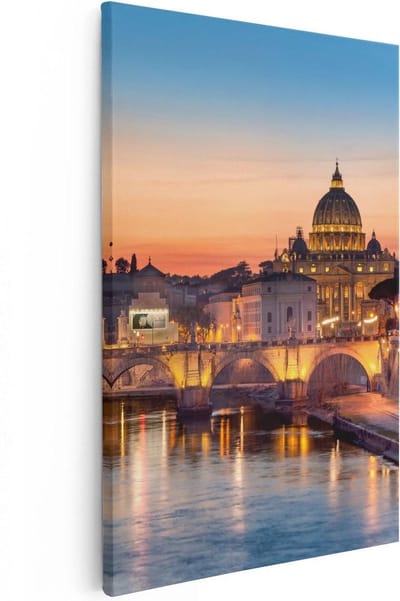Artaza Canvas Schilderij Zonsondergang - 20x30 cm - Klein - Wanddecoratie Rome - Muurdecoratie Stad - Kamer Accessoires Italië