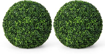 COSTWAY Buxusballen, 2 stuks, 48 cm, buxusbal, uv-bestendig, vormsnoeren, kunstplant, decoratieve plant, boekbal, kunstplant, decoratieve bolplanten voor huis, tuin, bruiloft (donkergroen)