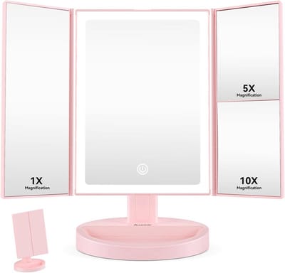 Opvouwbare Oplaadbare Make-up Spiegel met Dimbaar LED Licht en 3 Lichtkleuren