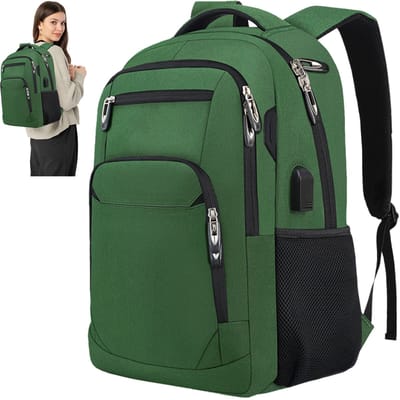 OKWISH Reistassen -Rugzak voor 15,6-inch laptops met grote capaciteit - Inclusief USB-oplader en interne oplaadkabel - Geschikt voor zakenreizen, weekendjes weg en winkelen - Unisex - Polyesterstof - Groen