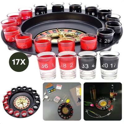 Cheqo® Drinkspel Roulette - 16 Shotglazen Set - Drankspel - Drankspelletje - Feestspel Accessoires - Diameter 30 cm - Inclusief EBOOK