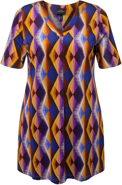 Ulla Popken - Dames - Slinky shirt decoratieve plooi A-lijn V-hals halve mouwen - Bes - Maat 42+