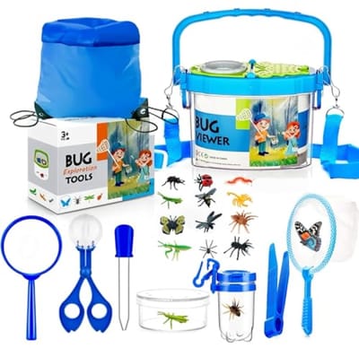 PromoHome Insectenonderzoekset, 23-delige natuurontdekkingskit voor kinderen, buitenspeelgoed met vergrootglas en opbergtas