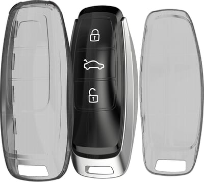 kwmobile autosleutel hoesje geschikt voor Audi A6 A7 A8 Q7 Q8 3-knops autosleutel Keyless - Autosleutel behuizing van TPU - Transparant in zwart / transparant