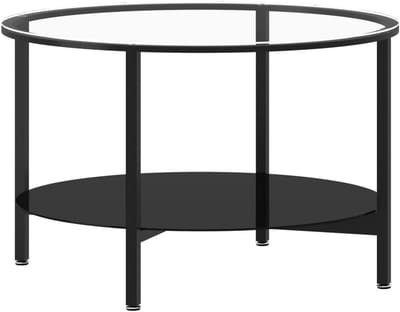 Ronde Salontafel met Glazen Tafelblad en Opbergruimte, Zwart/Transparant