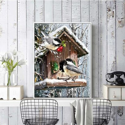 Kruissteekborduurpakketten Vogelhuisje Katoenen draad Schilderen DIY Handwerk 30X40
