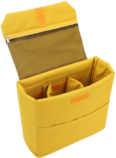 Dailygoods - Camera Insert Bag Nylon Spons Waterdichte Shockproof Draagbare Gewatteerde Tas voor SLR Camera Lenzen Met Divider Stick Lens Accessoires (L-Geel)