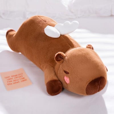 Enorme Big Capybara Pluche Speelgoed Gevuld Engelenvleugels Hartwang Oranje Decoratie Capibara Dutje Slaap Gooi Kussen Knuffel Kussen about 55-60cm brown
