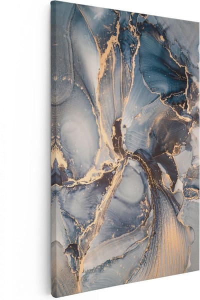 Artaza Canvas Schilderij Abstracte Luxe Kunst - Zwart met Goud - 20x30 cm - Klein - Wanddecoratie Woonkamer - Schilderijen - Muurdecoratie