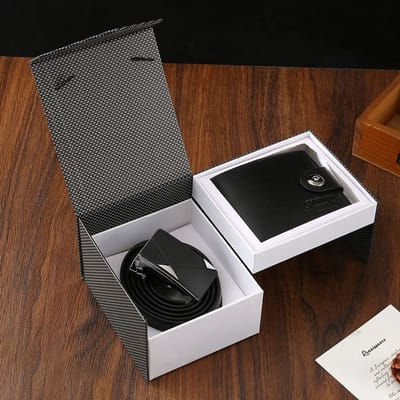 KZQ Heren Set - Riem En Portemonnee - In Luxe Cadeauverpakking - Verstelbare Riem - 120cm - 3 5cm Breed - Zwart