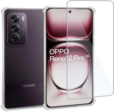 Geschikt voor OPPO Reno 12 - Hoesje + Screenprotector – Gehard Glas Cover + Shock Proof Case - Transparant