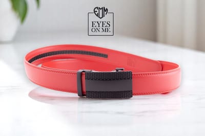 Rode lederen riem zonder gaatjes met automatische gesp voor heren ( model N134 )