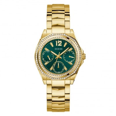 Guess Ritzy Multifunctioneel Horloge Goudkleurig Kast Gemaakt Van 100% Roestvrij Staal En Een Armband Van 100% Roestvrij Staal 36 GW0685L4, GW0685L5