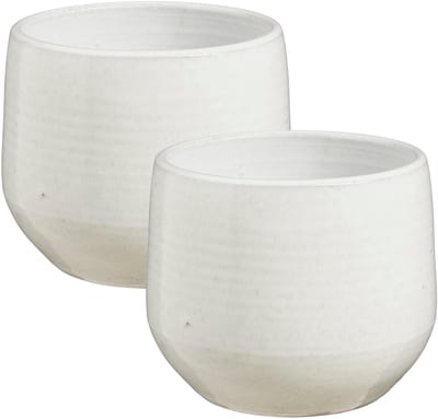 Mica Decorations bloempot / plantenpot Venice - 2x - ivoor wit - terracotta - D22 x H18 cm - effen