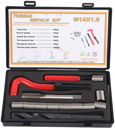 Dailygoods- Schroefdraadinzetstukken 15-delig - Roestvrij Stalen Reparatieset - M14 x 1,5 Helicoilkit - Reparatieaccessoires - Draadschroevenset - Effectieve Binnendraadreparatie - Draadreparatieset