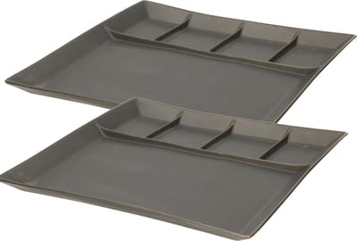 Svenska Living Vakjesbord - 4x stuks - 5-vaks - zwart - bord met vakjes - fonduebord - gourmetbord - 24 cm