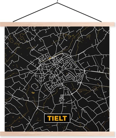 Posterhanger incl. Poster 40x40 cm - Schoolplaat - Kaart - Tielt - Goud - Plattegrond - Stadskaart - Textielposter - Blanke latten - Stadskaart