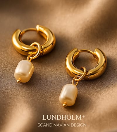 Lundholm Luxe Gold Plated Oorbellen Dames Goudkleurig met Imitatie Parel - Premium Stainless Steel Waterproof - Claire Serie - Vrouwen Cadeautjes Cadeau voor Mama - Bedankt Afscheid collega Cadeau - Scandinavisch Design