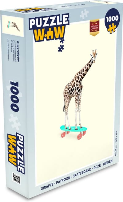 Puzzel Giraffe - Patroon - Skateboard - Roze - Dieren - Legpuzzel - Puzzel 1000 stukjes volwassenen
