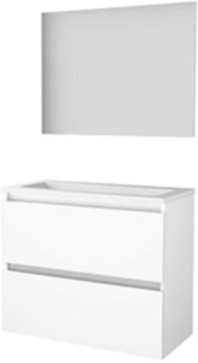 Basic-Line Ultimate 39 Badkamermeubelset - Ondiep - 80 x 39 cm - Greeploos - 2 Lades - Acryl Wastafel - 1 Kraangat - Spiegel met Indirecte LED Verlichting - Ice White