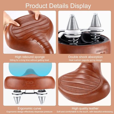 Dailygoods - Comfortabel fietszadel voor dames en heren, ergonomisch zacht fietszadel, vintage stijl, zacht gevoerd, universeel, geschikt voor de meeste hometrainers of straten, voor mannen en vrouwen