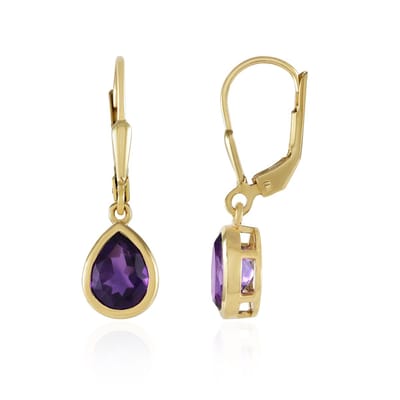 Cavill - Zilveren oorbellen met 2,16 ct Braziliaanse amethist - 925 Sterling Zilver verguld - Elegante druppelvormige edelsteen oorbellen