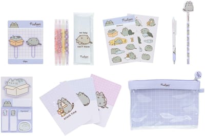 Dailygoods- Briefpapier Set - Etui met A6 Notitieblokken - Pennen - Plaknotities - Paperclips - Stickers - Schattige Pusheen Ontwerpen - Schrijfwaren