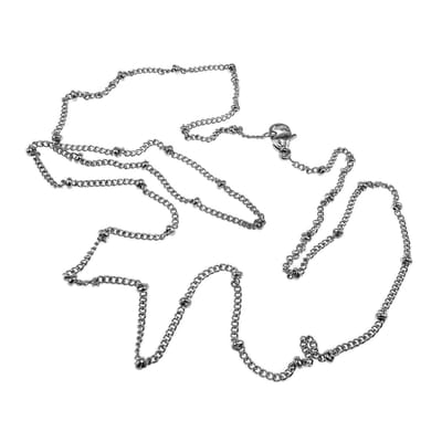Fijne Schakelsketting met Vaste Kralen, Ketting Dames, Gepolijst RVS - Lengte 55cm