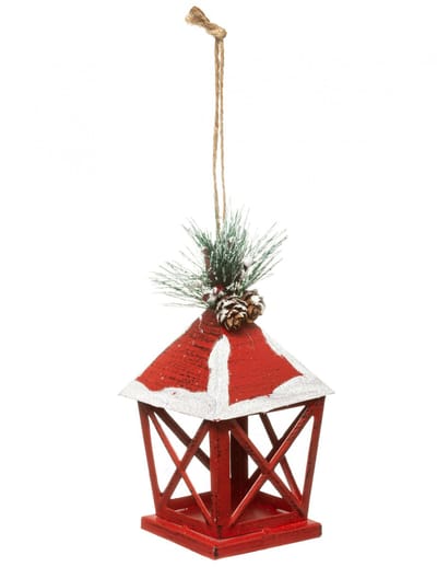 JJA - Rode lantaarn kerstboomhanger 13,5 cm van ijzer