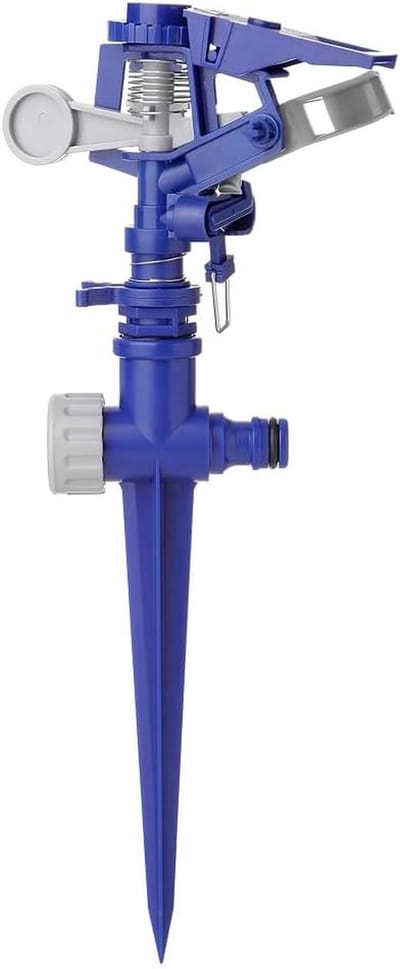 Gazonsproeier - Impuls sproeier - Gazon bewateren - Met grondspies - 12.5 x 5 x 30 cm - Blauw