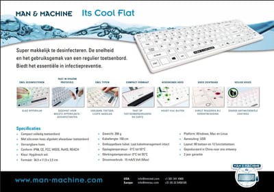 Man & Machine Medisch toetsenbord - Reinigbare en desinfecterend toestenbord - Wit  - Voldoet aan de WIP-richtlijnen voor o.a. tandartspraktijken