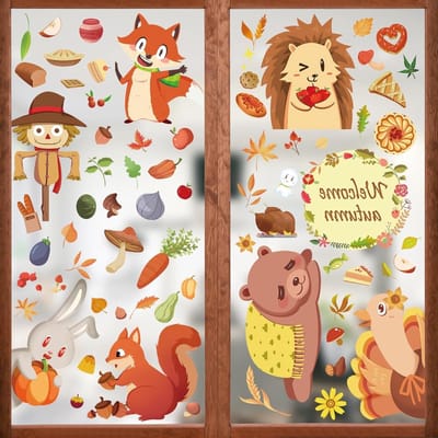 Herfstdecoratie voor het raam: 149 stuks raamstickers, kindvriendelijke herfstafbeeldingen en seizoensgebonden versieringen voor het oogsten festival