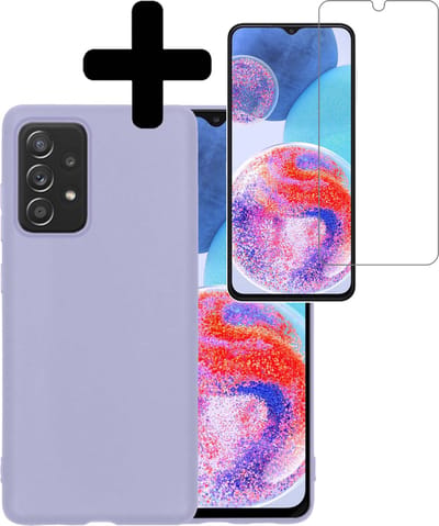 Hoesje - Met Screenprotector - Geschikt voor Samsung Galaxy A23 - Sterk & Shockproof - Back Cover - Siliconen Case - Telefoon Hoes - Telefoonhoesjes - Lila