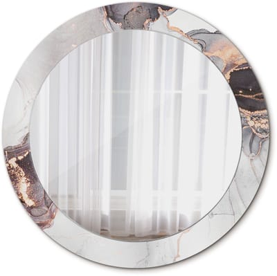 Tulup Spiegel - Ronde Spiegel - Spiegel op gehard Glas - Marmer abstract - Diameter: 70 cm - Decoratieve spiegel - Decor voor woonkamer - Spiegel voor hal of entree - Witte - Stijlvol accent - Industrieel Spiegel - Montageset