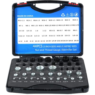 Moer en Bout Draadmeter 26 Stuks MannelijkVrouwelijk Meetinstrument 14 Inch & 12 Metrisch Individueel Gemonteerd 44 Pcs veelkleurig
